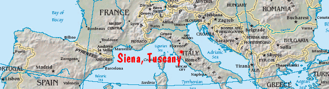 Map of Europe showing the location of Siena