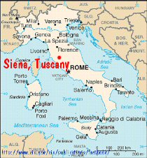 Map of Italy showing location of Siena
