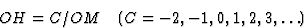 \begin{displaymath} OH = C/OM \quad (C = -2, -1, 0, 1, 2, 3, \dots)\end{displaymath}