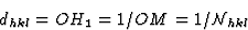 \begin{displaymath} d_{hkl} = OH_1 = 1/OM = 1/{\cal{N}}_{hkl}\end{displaymath}