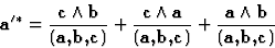 \begin{displaymath} \textbf{a}^{\prime*} = \frac{\textbf{c} \wedge \textbf{b}}{(... ...{a,b,c})}+\frac{\textbf{a} \wedge \textbf{b}}{(\textbf{a,b,c})}\end{displaymath}