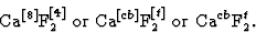 \begin{displaymath} \textrm{Ca}^{[8]}\textrm{F}_2^{[4]}\textrm{ or Ca}^{[cb]}\textrm{F}_2^{[t]}\textrm{ or Ca}^{cb}\textrm{F}^{t}_2.\end{displaymath}