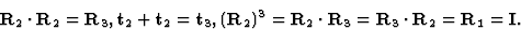 \begin{displaymath} \textbf{R}_2 \cdot \textbf{R}_2 = \textbf{R}_3, \textbf{t}_2... ... = \textbf{R}_3 \cdot \textbf{R}_2 = \textbf{R}_1 = \textbf{I}.\end{displaymath}