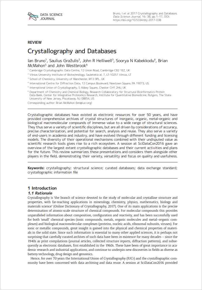 [Crystallography and Databases paper in data Science Journal]
