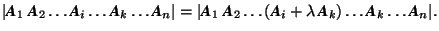 $\vert\mbox{\textit{\textbf{A}}}_1\ \mbox{\textit{\textbf{A}}}_2 \ldots \mbox{\t... ... \ldots \mbox{\textit{\textbf{A}}}_k \ldots \mbox{\textit{\textbf{A}}}_n\vert.$