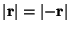 $\vert\mathbf{r}\vert = \vert\mathbf{-r}\vert$