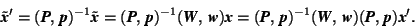 \begin{displaymath}\tilde{\mbox{\textit{\textbf{x}}}}'=(\mbox{\textit{\textbf{P}... ...{P}}},\,\mbox{\textit{\textbf{p}}})\mbox{\textit{\textbf{x}}}'.\end{displaymath}