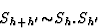 \begin{displaymath} S_{h+h^{\prime}} {\sim} S_h . S_{h^{\prime}}\end{displaymath}