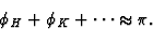 \begin{displaymath} \phi_H + \phi_K + \cdots \approx \pi.\end{displaymath}