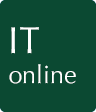 The text IT online over a green background