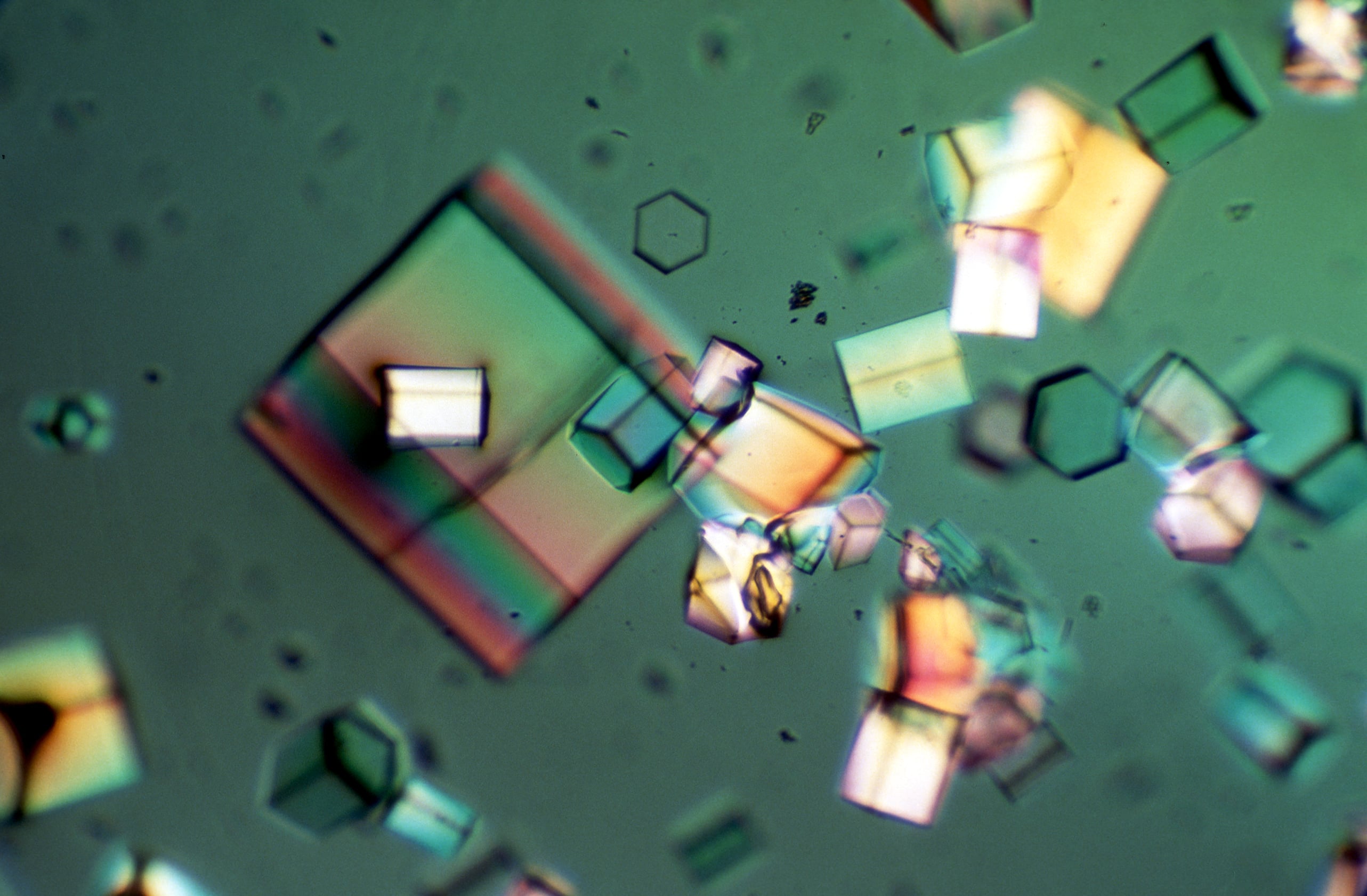 Square crystals, green background