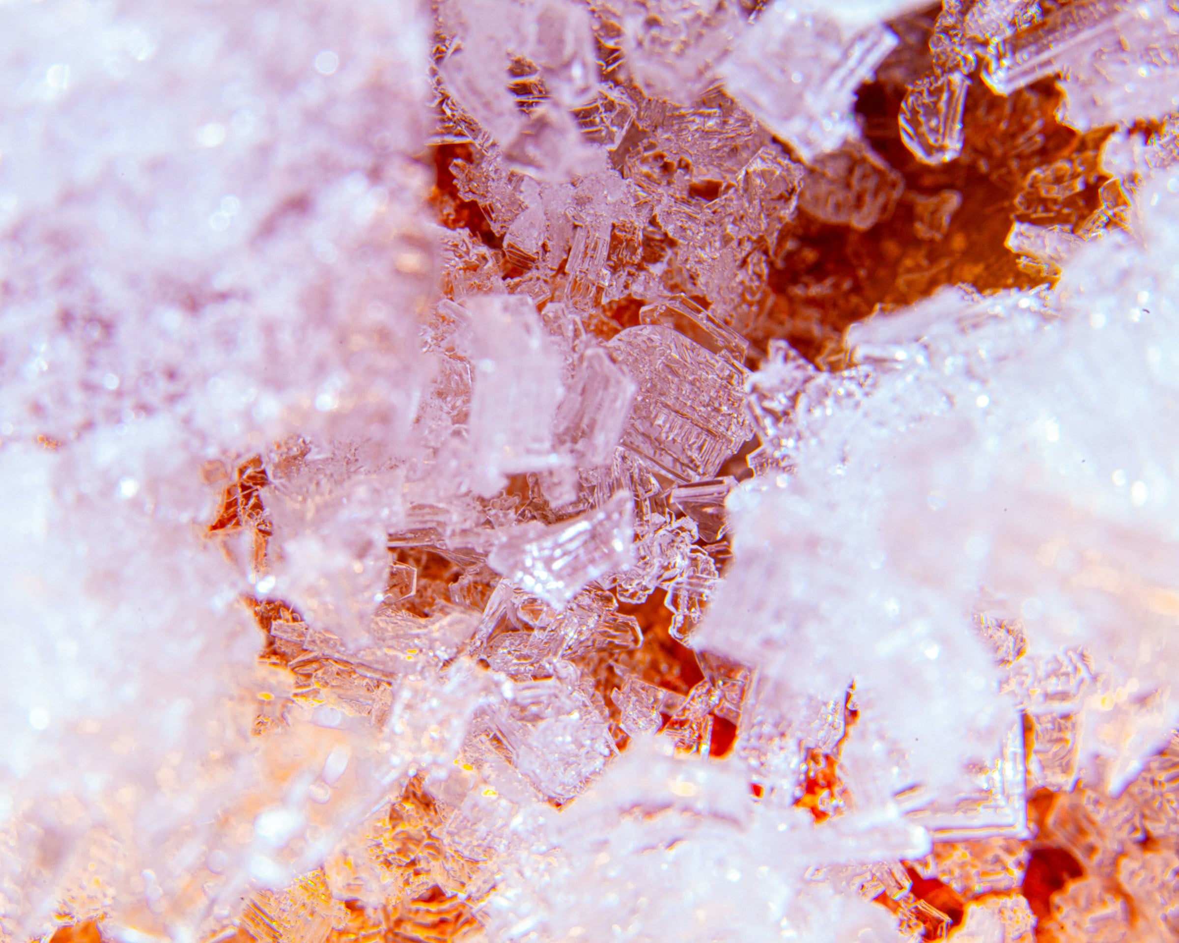 pink and white crystals in close-up