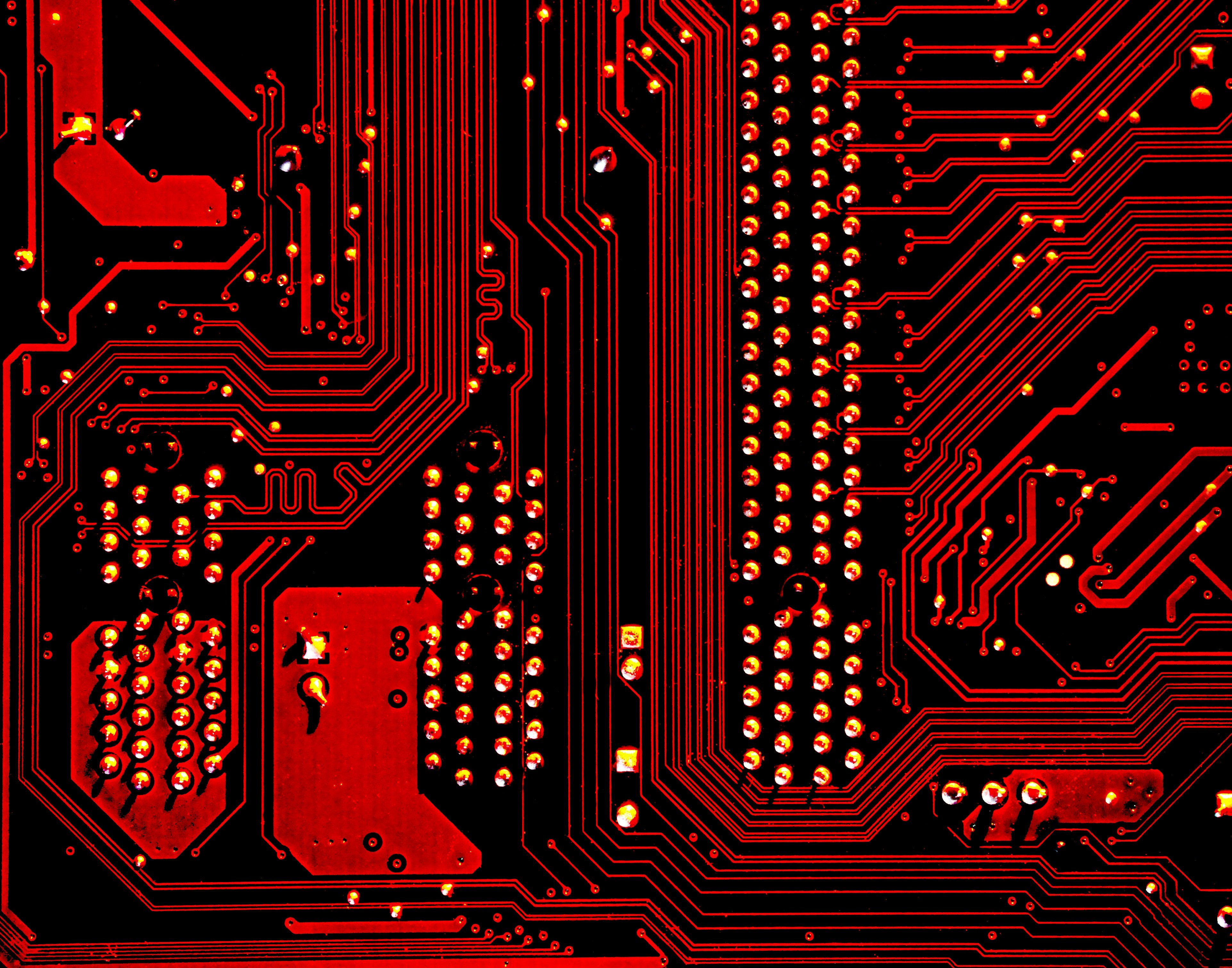 Computer circuit board, coloured red