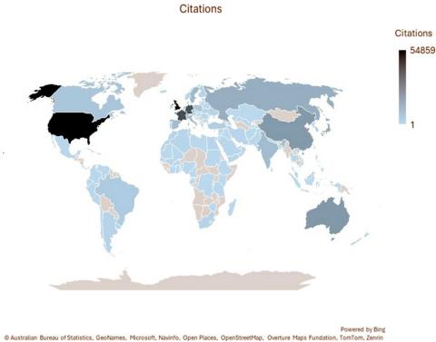 Geographical distribution of published papers in the IUCr Journals, 2016 to 2025.