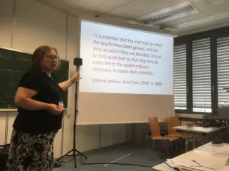 A person giving a lecture