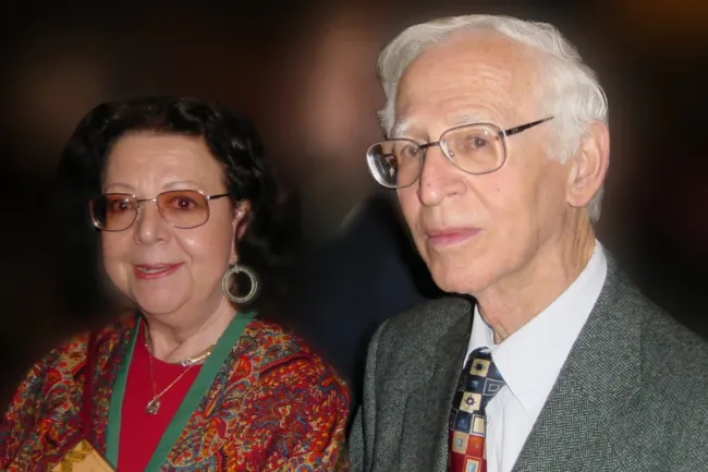 Liebe and Aaron Klug in 2003 in Cambridge at the 50th anniversary celebrations of the double helix, photograph by I. Hargittai